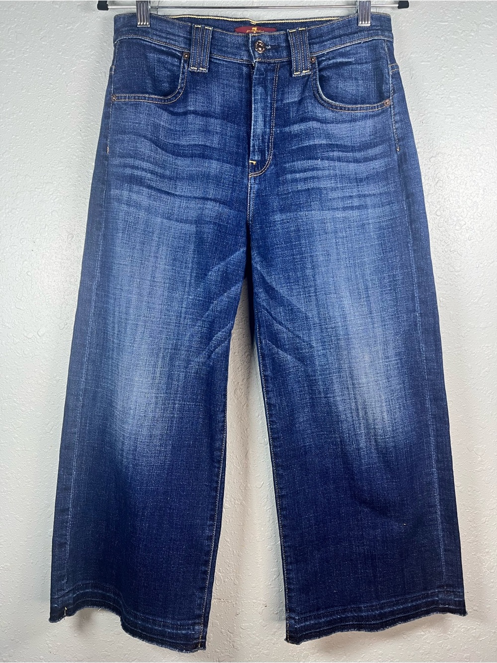 7 For All Mankind Dojo Crop Wide Leg Jeans Raw Hem Size 28